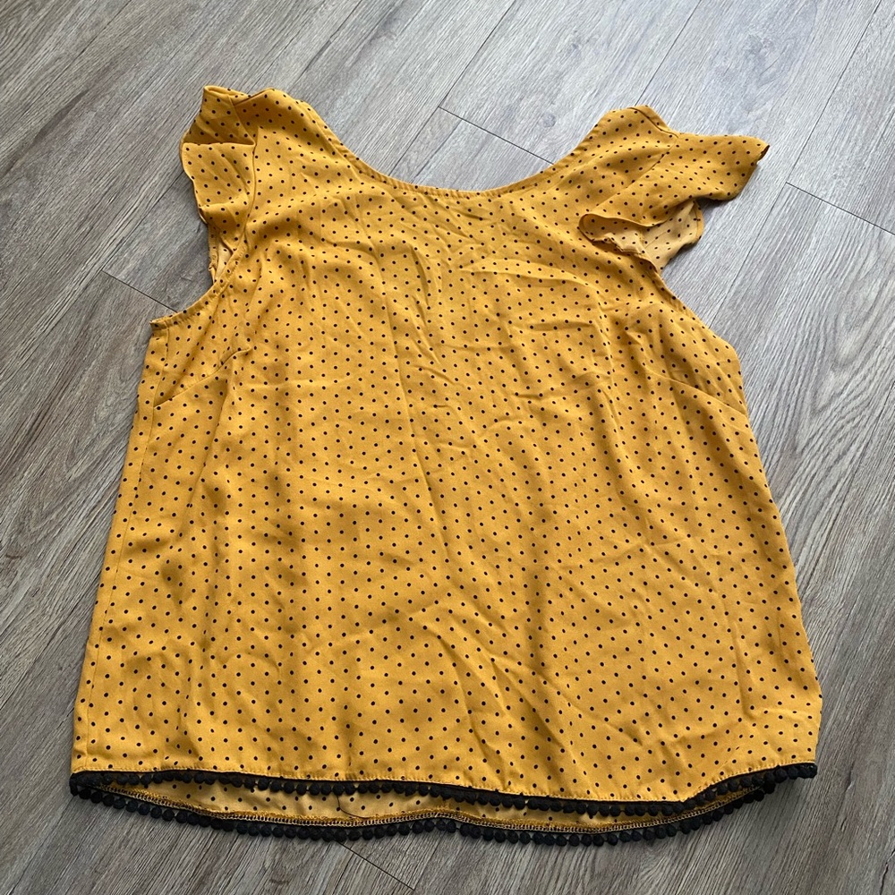june & hudson Mustard Polka Dot Flutter Sleeve Blouse